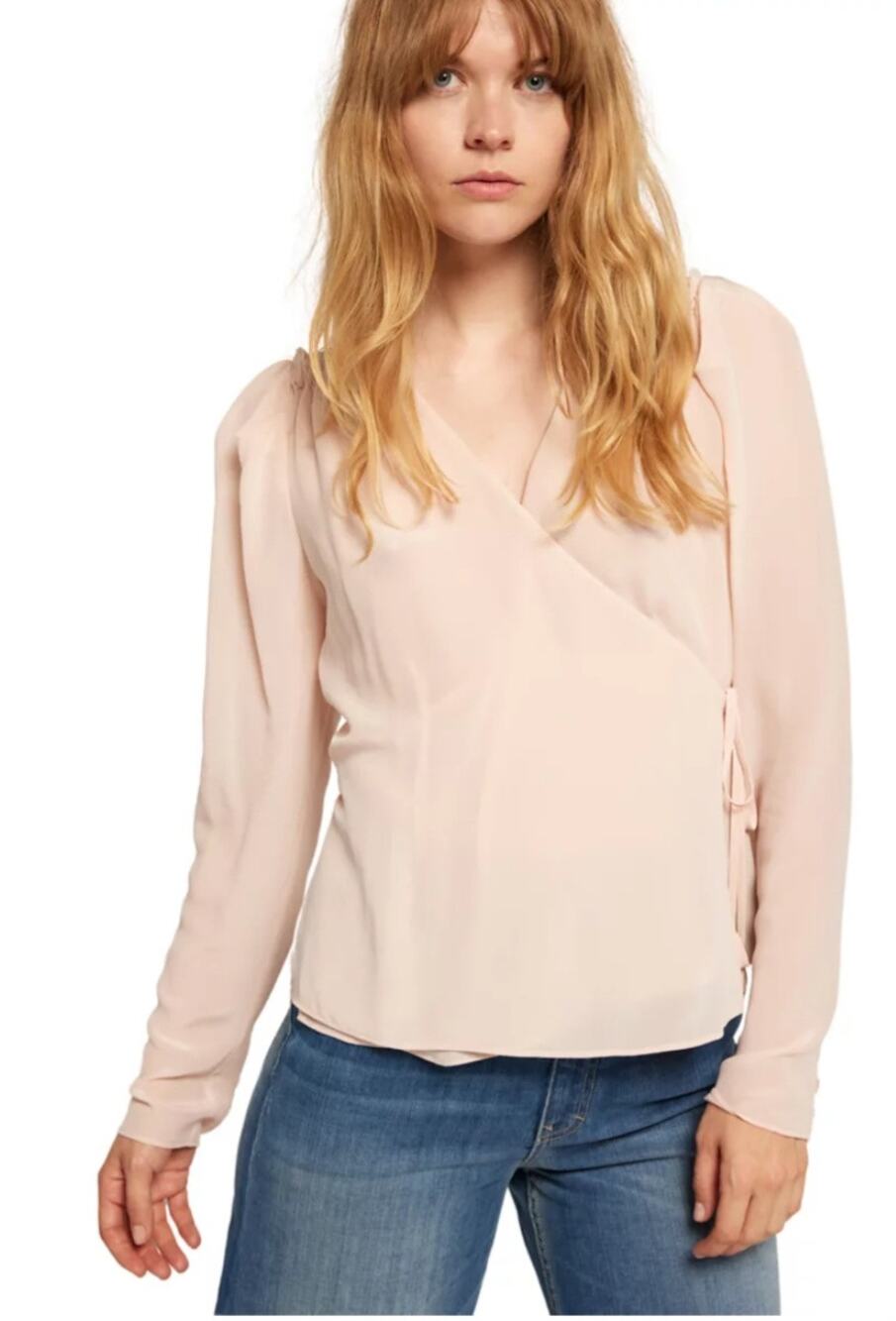 NwT Joie Leigh 100%Silk Soft Wrap Tie Blouse Lg